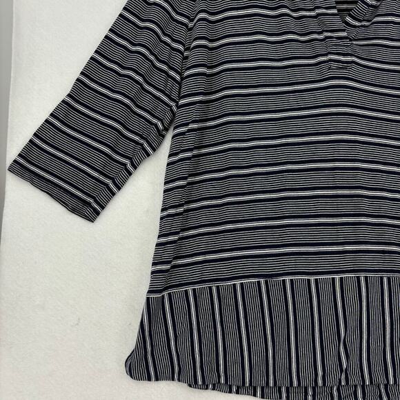 T by Talbots Knit Blouse Top Size 2X Petite Black White Stripe Elbow Sleeve Tee - Picture 4 of 10